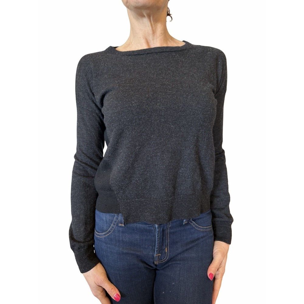 Zadig & Voltaire Womens 2 Tone Black Long Sleeve 100% Merino Wool Crop Sweater S